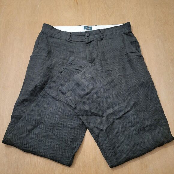 J.CREW Pants Men Size 32x30 100% Linen Straight Fit Green Plaid Casual Pant - Picture 3 of 14